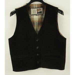 Neutral Territory Men's Large Black Suede & Flannel Tartan Plaid Western Vest
